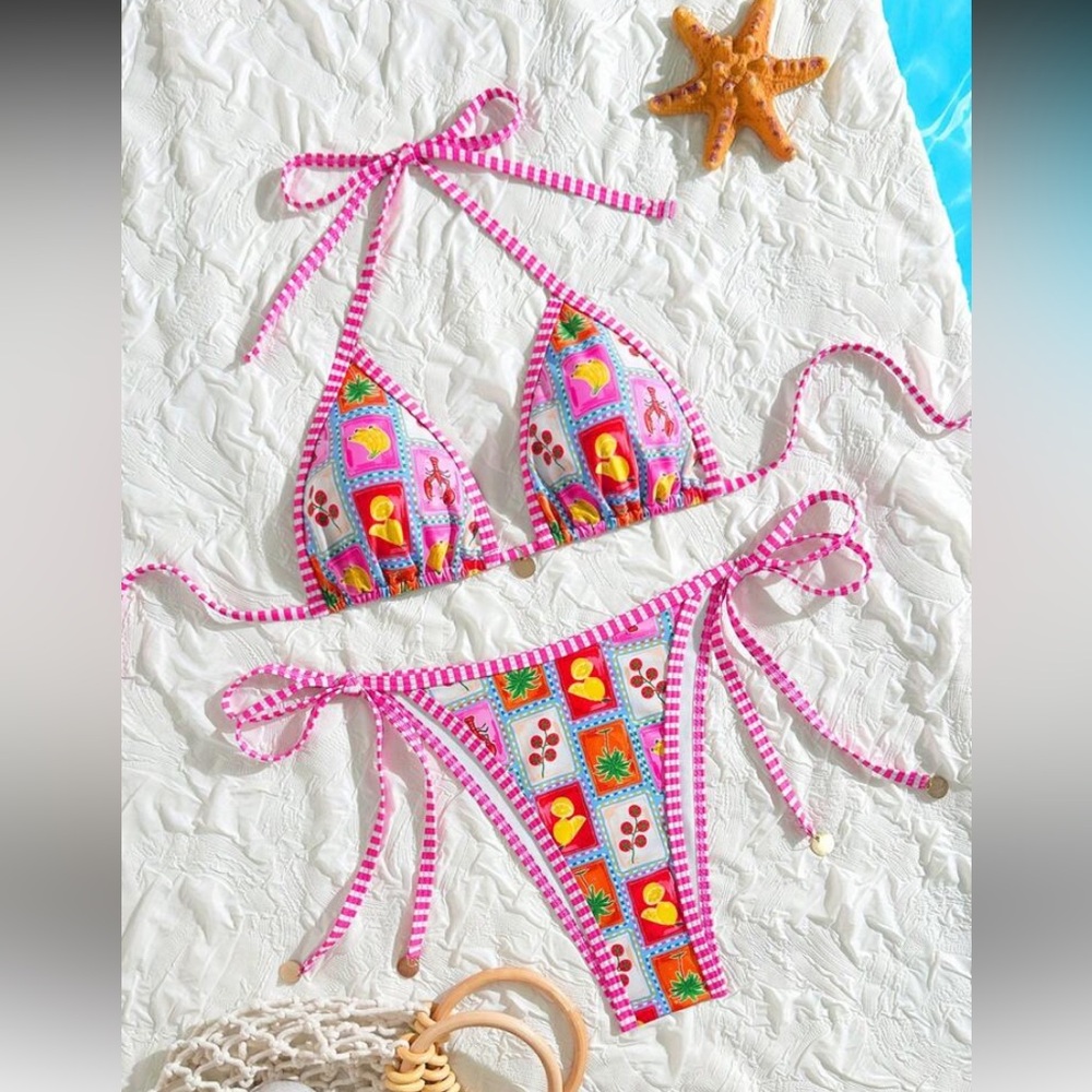 Colorful Patterned Bikini Set S brand new swimwear women fruit small (4)